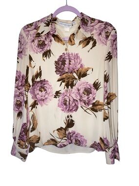 RARE vintage Carolina Herrera NY Runway Sample Silk Floral Blouse Top MadeIn USA